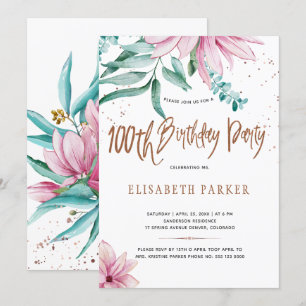 Invitation Élégante typographie pour un 100e anniversaire flo