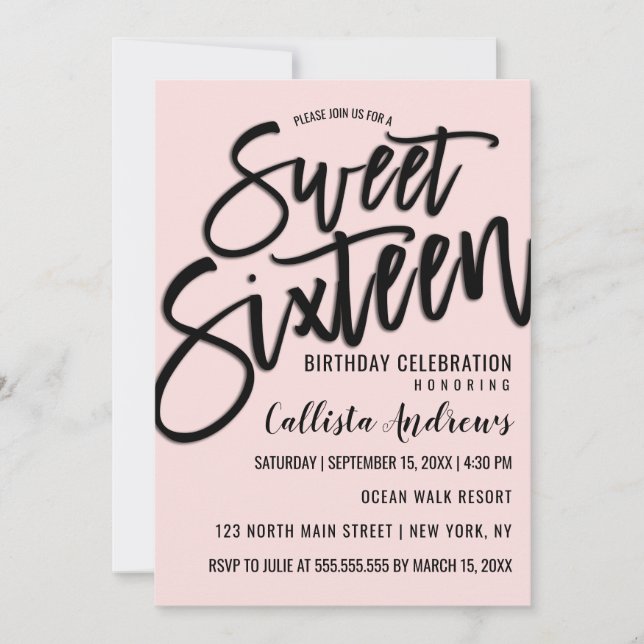 Invitation Élégante Typographie rose simple et noire douce 16 (Devant)