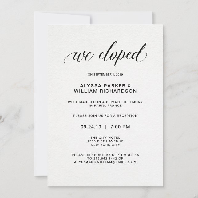 Invitation Élégante Typographie Simple Nous Avons Elopé | Réc (Devant)