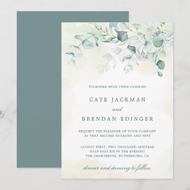 Invitation Elégante végétation botanique Mariage Eucalyptus (Devant / Derrière)