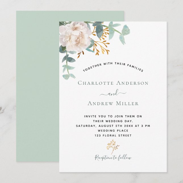 Invitation Elégante végétation fleurie d'eucalyptus mariage m (Devant / Derrière)