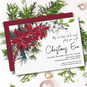 Invitation Élégante veille de Noël poinsettia bordeaux