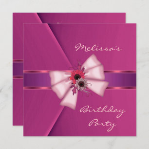 Invitation Élégante velours rose Bow floral 2