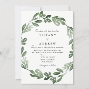Invitation Elégante verdure Aquarelle Wreath Wedding Invitati
