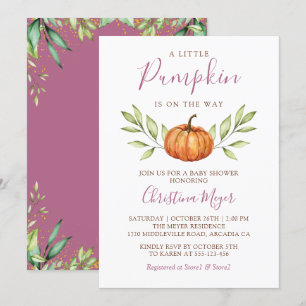 Invitation Elégante verdure Baby shower Citrouille d'automne