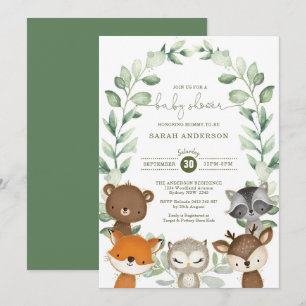 Invitation Élégante verdure Baby shower d'animaux de bois