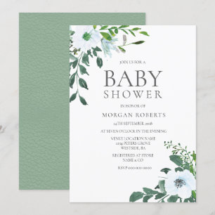 Invitation Élégante verdure Blanc Floral Baby shower Invitati