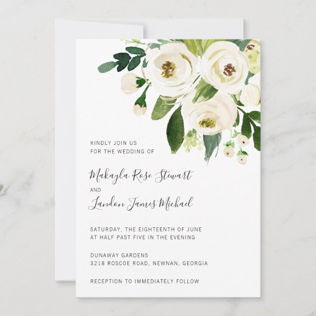 Invitation Élégante verdure Blanc Floral Mariage (Devant)