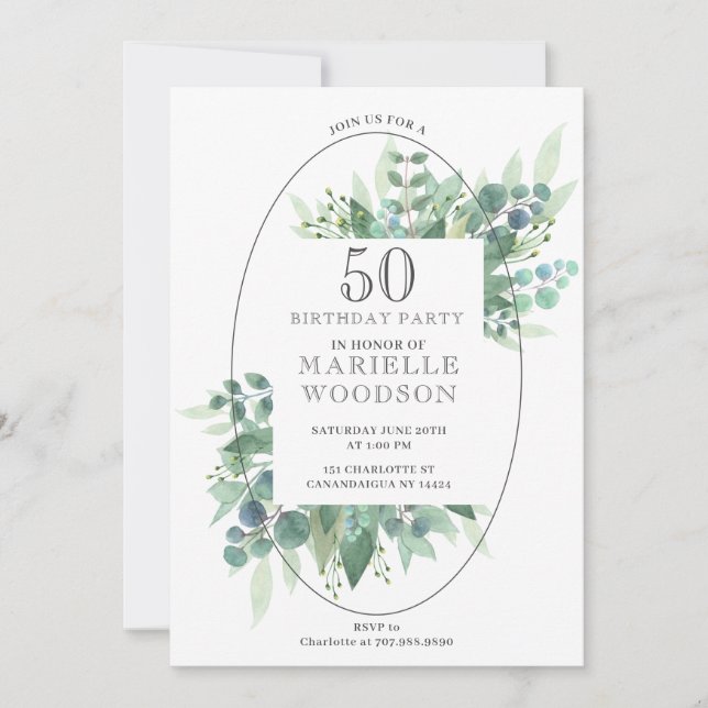 Invitation Elégante verdure botanique 50e anniversaire (Devant)