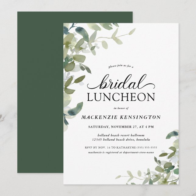 Invitation Élégante verdure Botanique Déjeuner nuptial (Devant / Derrière)