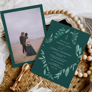 Invitation Elégante verdure chic aquarelle photo mariage