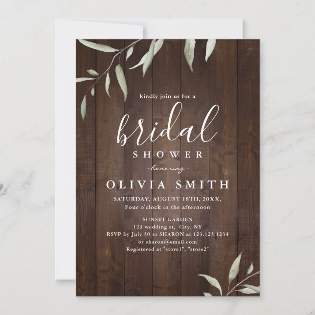 Invitation Elégante verdure comté bois rustique nuptiale douc (Devant)
