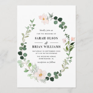 Invitation élégante verdure couronne mariage fleurie