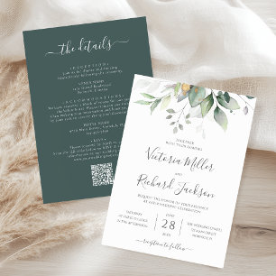Invitation Élégante verdure d'eucalyptus tout en un QR mariag