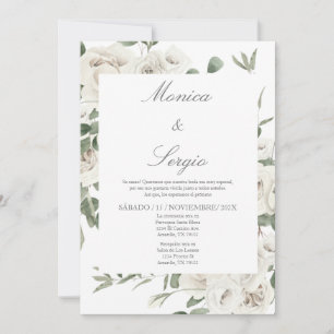 Invitation Elégante verdure/fleur blanche Mariage espagnol