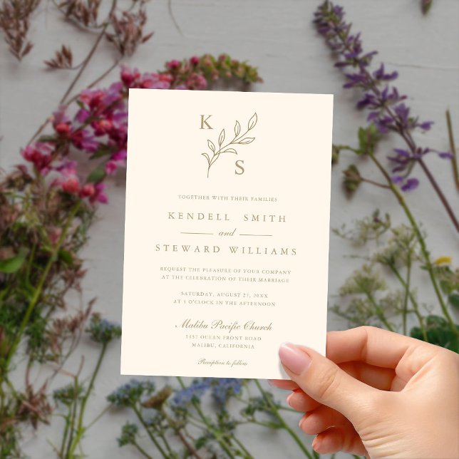 Invitation Élégante verdure Floral Mariage Logo Monogramme (Créateur téléchargé)