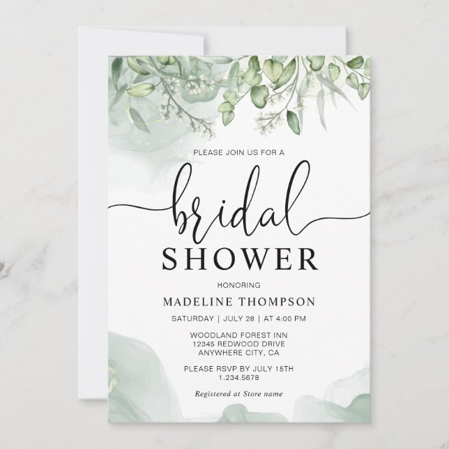 Invitation Elégante verdure Florale Eucalyptus Fête des marié (Devant)