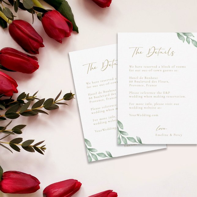 Invitation Elégante verdure mariage détail de l'hôtel (Créateur téléchargé)