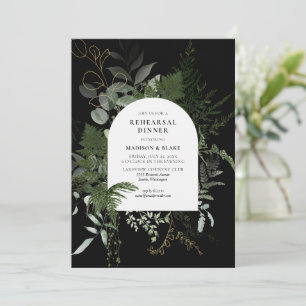 Invitation Élégante verdure Mariage noir Dîner de répétition