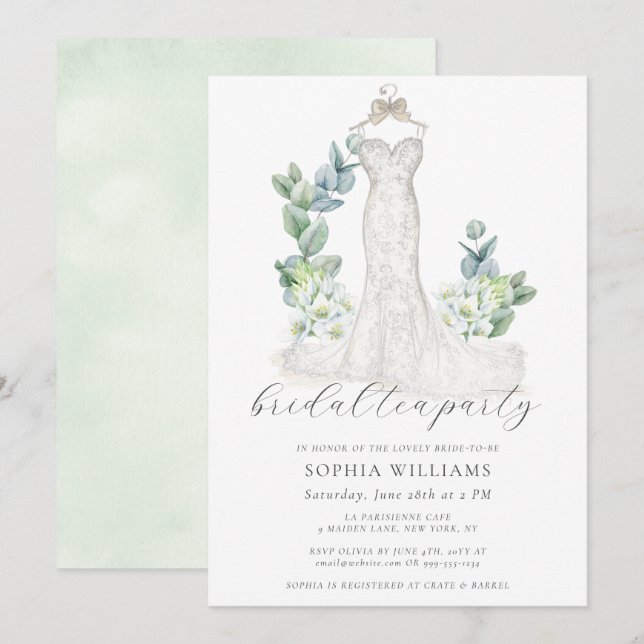 Invitation Élégante verdure Mariage robe soirée thé nuptiale (Devant / Derrière)