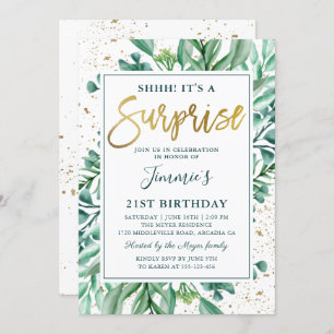 Invitation Elégante verdure Parties scintillant or Surprise A