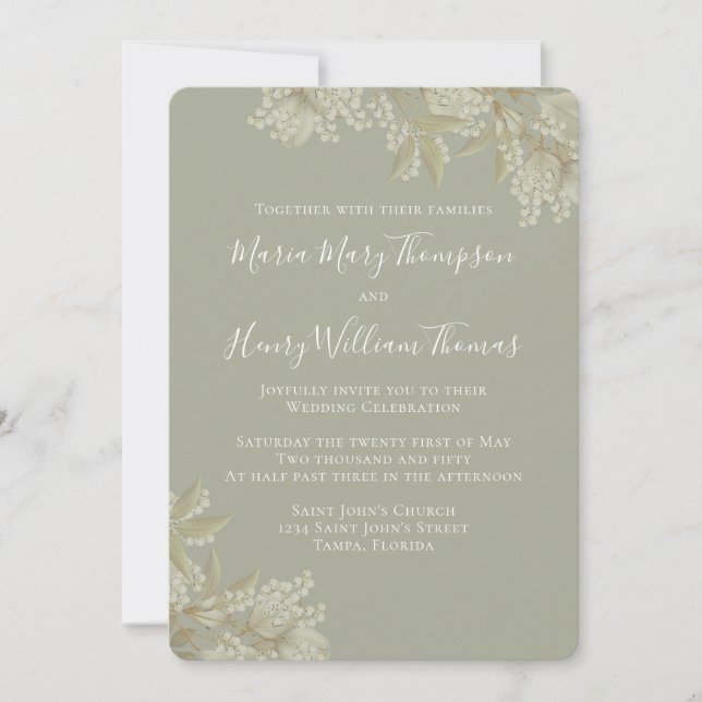 Invitation Élégante Verdure Sage Vert Floral Foliage Simple (Devant)