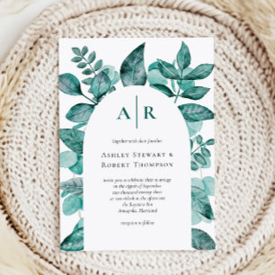 Invitation Elégante verdure Turquoise Aquarelle Mariage moder