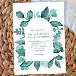Invitation Elégante verdure Turquoise Aquarelle Mariage moder