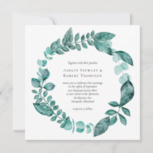 Invitation Elégante verdure Turquoise Aquarelle Mariage moder