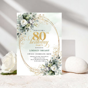 Invitation élégante verte et blanche pour 80e anni
