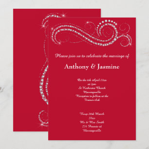 INVITATION ÉLÉGANTE VIBRANTE ROUGE DIAMOND SWIRL MARIAGE