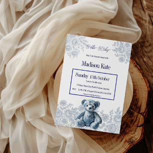 Invitation Elégante Vintage Baby shower à huile bleue Invitat