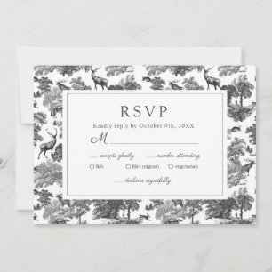 Invitation Elégante Vintage Black White Toile Deer RSVP