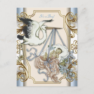 Invitation Elégante Vintage cigogne bébé garçon douche