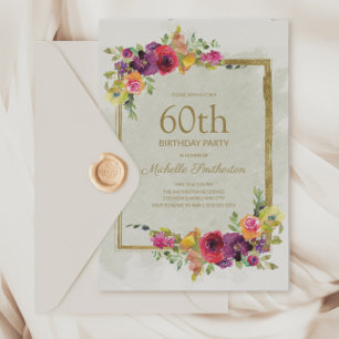 Invitation élégante vintage florale pour les 60 an