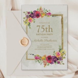 Invitation élégante vintage florale pour les 75 an