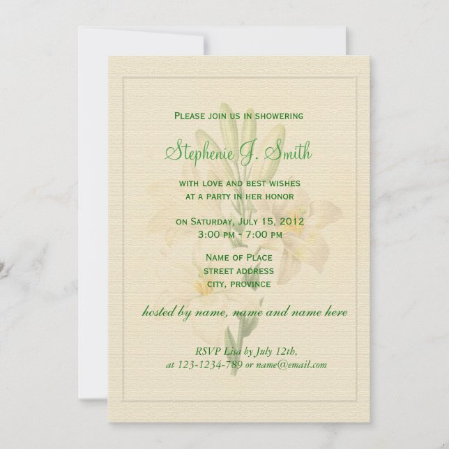Invitation Elégante vintage Lys fleurs nuptiale (Devant)