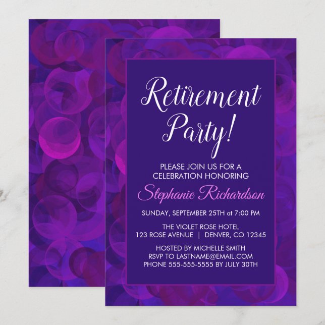 Invitation élégante violette pour une soirée de re (Devant / Derrière)