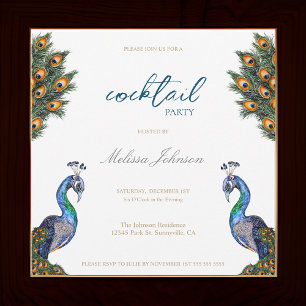 Invitation Elégante Watercolor Peacock Cocktail Party