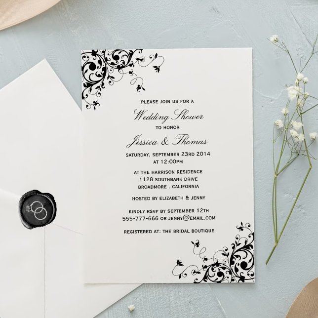 Invitation Elégante Wedding shower noir & blanc (Créateur téléchargé)