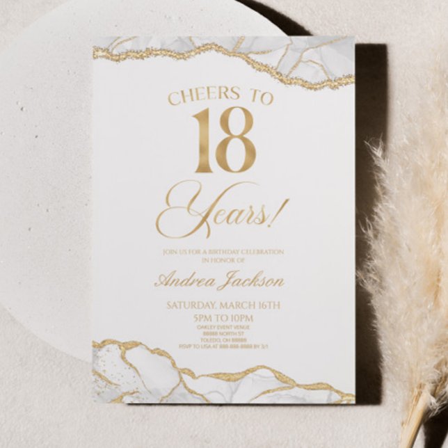 Invitation Elégante White Gold Agate 18e fête d'anniversaire (Créateur téléchargé)