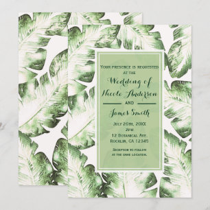 Invitation Elégante White Green Tropical Beach Feuille Mariag