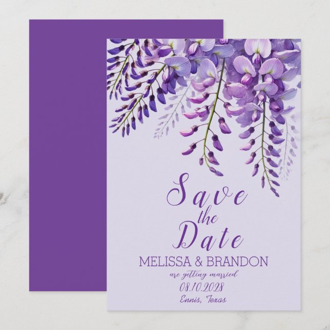 Invitation Elégante Wisteria Floral Purple Mariage moderne (Devant / Derrière)