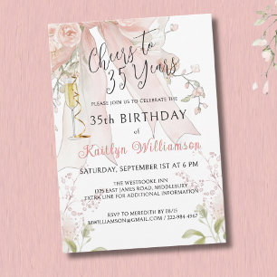 Invitation **Élégantes acclamations pour 35 ans Ruban rose fl