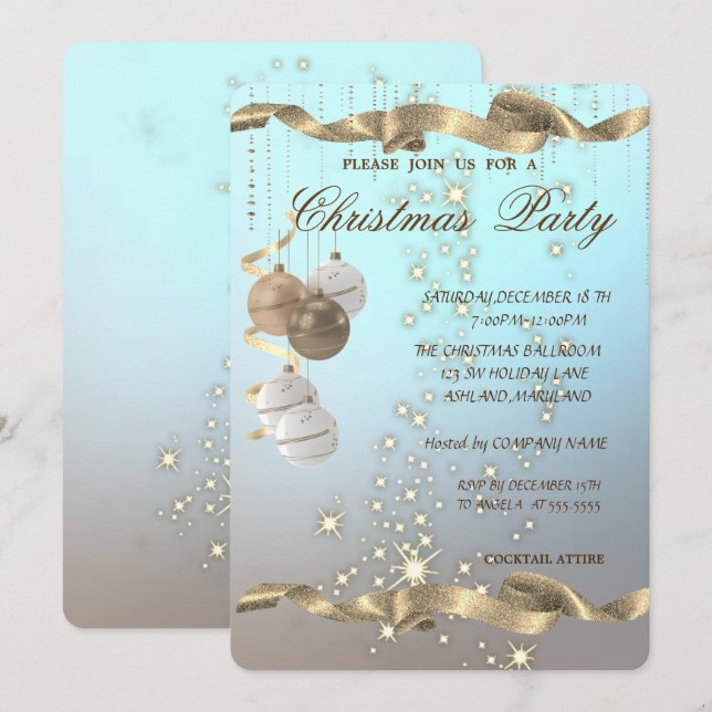 Invitation Élégantes boules de Noël, Étincelle, Fête de Noël (Devant / Derrière)