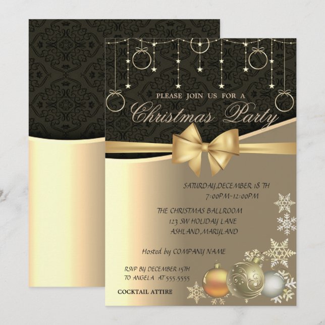 Invitation Élégantes boules de Noël, fête de Noël d'entrepris (Devant / Derrière)