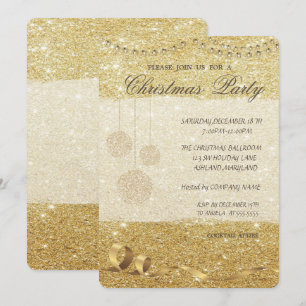 Invitation Élégantes boules de Noël, Glitterie, Fête de Noël
