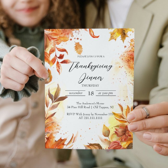 Invitation Elégantes couleurs florales et automnales Thanksgi (Créateur téléchargé)