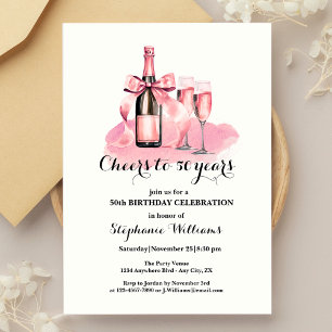 Invitation Elegantes Félicitations pour 50 ans Champagne 50èm