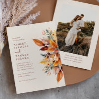 Élégantes Feuilles d'Automne Mariage Photo QR Code
